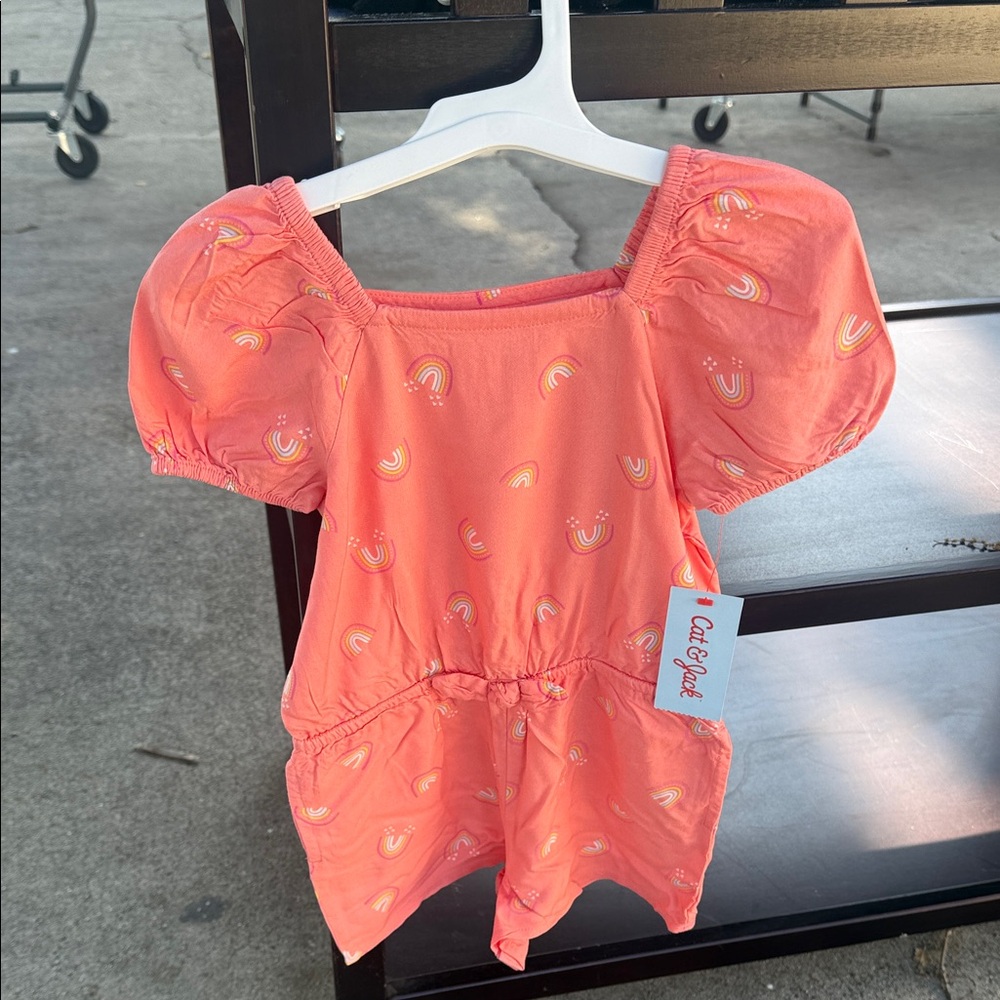 Cat & Jack Peach Romper with Rainbow Design